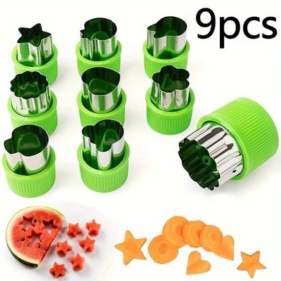 9-Pack Fruit & Veggie Cutter Set   Mini Cookie Shape Slicer Mold Stainless Steel