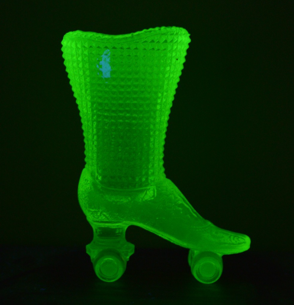 Rare Boyd Yellow Uranium Glass Roller Skate Boot Toothpick Holder