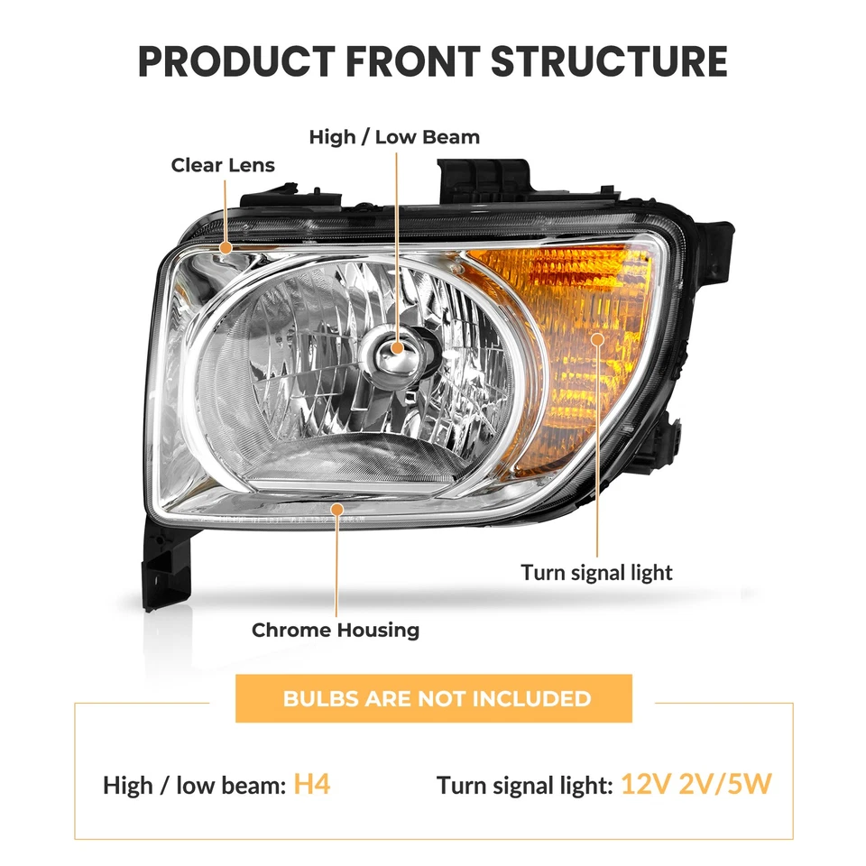For 2003-2006 Honda Element EX | LX Chrome Housing Headlights Set Left+Right Foto 4 de 4