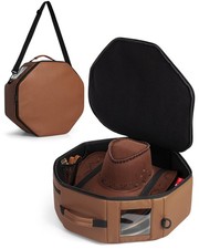 Marscamd Vegan Leather Hat Box, Fits 4 Cowboy Or Wide-Brim Hats, Dark Brown
