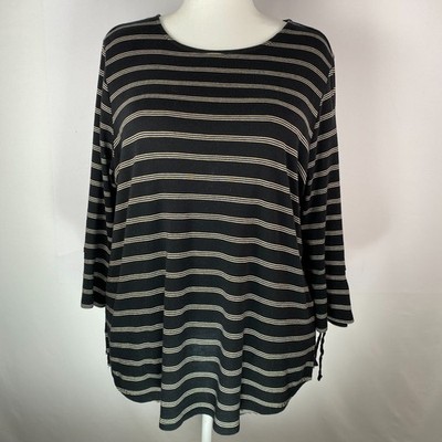 J Jill Pima Cotton Sz XL Black Stripe Tie Sleeve Tunic Top Minimalist Normcore