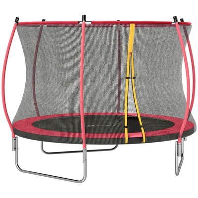 Soozier 10ft Outdoor Trampoline with Net Enclosure, Curved Poles, Red