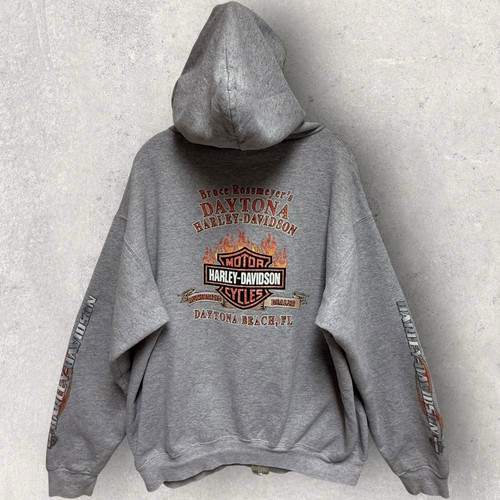 Vintage Harley Davidson Full-Zip Hoodie Flames & Sleeve Hit Daytona Beach XL 26”x28”
