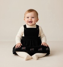 Janie and Jack Girls Baby Sz 12-18 Mo Holiday Carousel Pinafore Bib Dress Horses