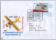Tag der Briefmarke SST Brief Würzburg 2012 Hans Grade Flugzeug Postflug