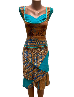 SAVE THE QUEEN size S Dress Midi Calf Lengh Brown Blue MEsh