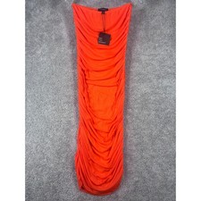 See You Monday Neon Orange Ruched Mesh Strapless Bodycon Tube Dress Medium NWT