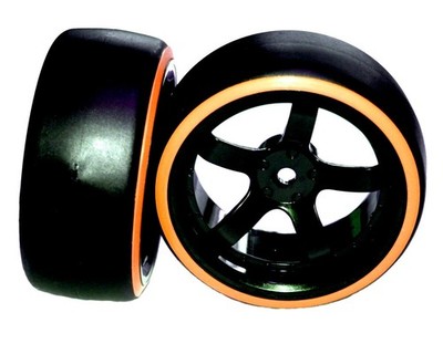 HRC Racing Reifen 1/10 Drift montiert 5-Spoke Felgen 6mm Offset Dual Color Slick