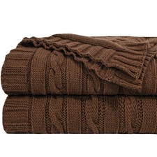 NTBAY 100 Pure Cotton Cable Knit Throw Blanket, Super Throw 51"x67" , Brown