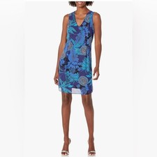 Nine West blue and aqua tropical print shift dress size 10