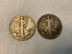 Lot of 2 - 1943 Walking Liberty 90% Silver Half Dollars Circulated Ungraded