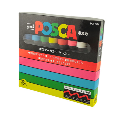 Uni POSCA PC-5M 8 Color Medium Bullet Tip Paint Marker Set Made in Japan