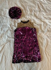 Bright Fuchsia Black Sequin Revolution Dancewear Costume Child Medium And Beret