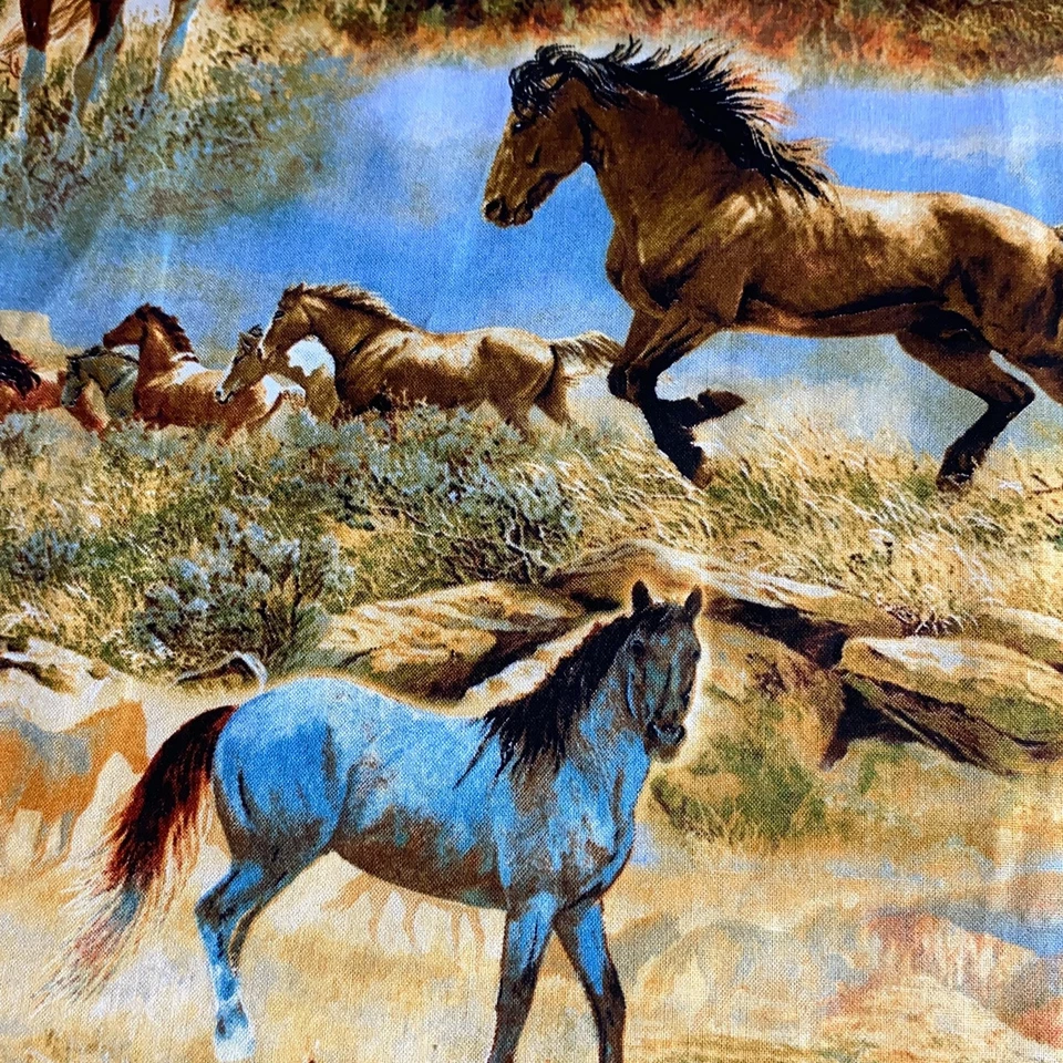 Tela Wild Wings Caballos 2 Yardas Acolchado Mustangs Estampado Occidental David Textiles Foto 3 de 4