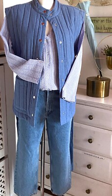 Noa Noa Long Bluse Cotton Seesucker Art Blue Langarm size: 42 Neu
