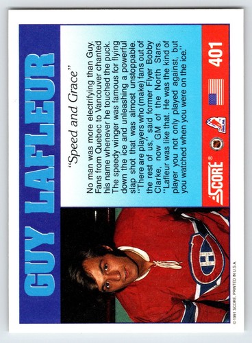 1991 Score GUY LaFLEUR Montreal CANADIENS Speed & Grace HOCKEY Card NHL #401 - Picture 2 of 5