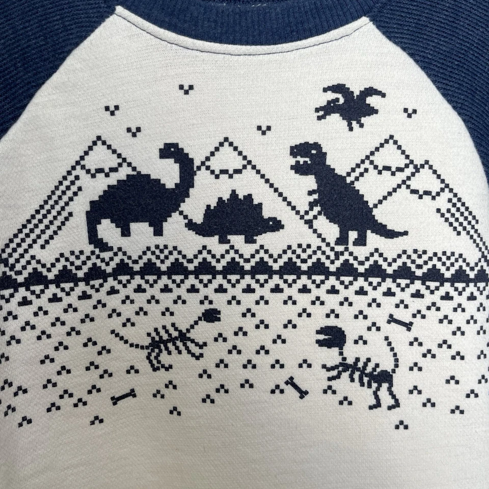 Jumping Beans | Blue & White Fair Isle Dinosaur Raglan Shirt Boys 2T Foto 3 de 4