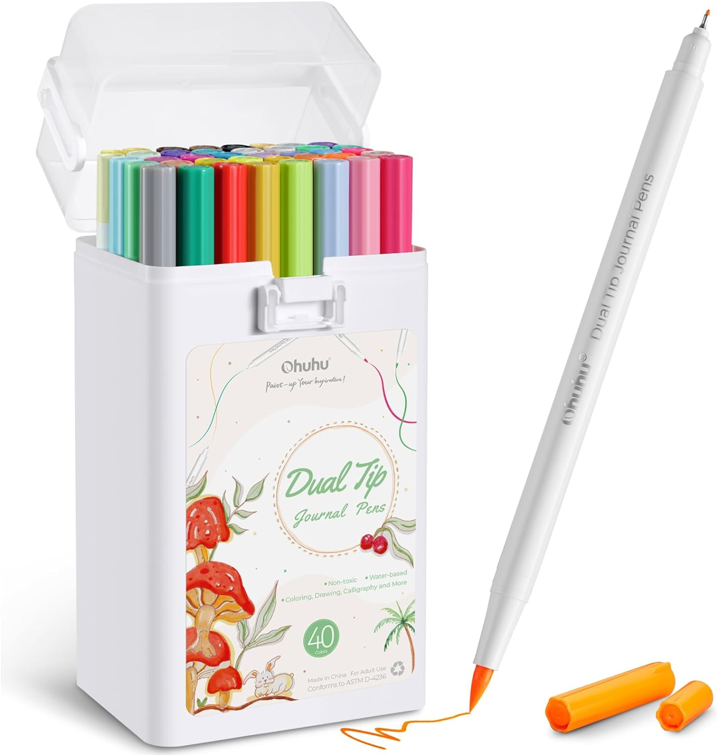 Markers Pens for Journaling: 40 Colors Art Markers Dual Tips Extra Fine & Brush-image