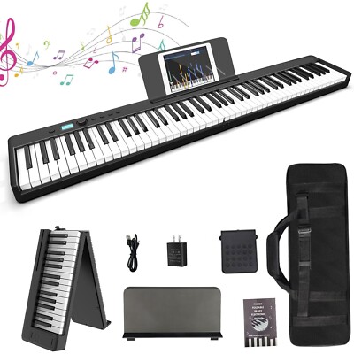 88 Key Fold Electric Piano Keyboard Portable Semi Weighted Full Size Key w/Pedal