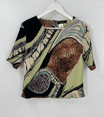 Bala Bala Blouse Womens Small Green Black Popcorn Textured Short Sleeve Stretchy