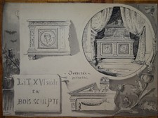 INK DRAWING 19TH CENTURY DECORATION ARCHITECTURE CANOPY BED ORNAMENT STYLE XVI° 