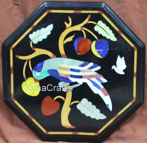 12 Inches Marble Side Table Bird Design Inlaid Coffee Table Top from Vintage Art