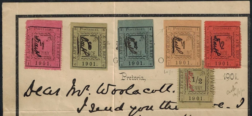 Carta de recuerdo TRANSVAAL Pietersburg con error 1/2d-1 firmado y 1/2d sin firmar Foto 2 de 3