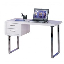 Scrivania 120 con Cassetti Pc Bianca Lucida Laccata Legno Moderna Cassettiera