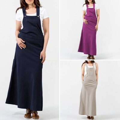 UK Women Sleeveless Long Pinafore Dress Dungaree Strap Overalls Dress Plus Size | eBay