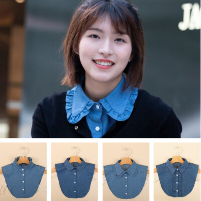 Ruffle Denim Dickey Fake Collar Falbala Button Half Shirt Wear