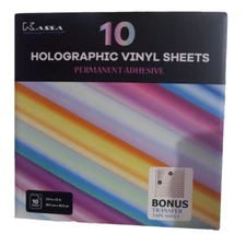 Kassa Holographic Vinyl Sheets 10pk  Permanent Adhesive 12X12 With Bonus