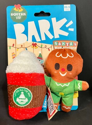 Bark XS-S  Squeak  It Toy-Latte  & Ginger Bread Man Dog Toy Christmas