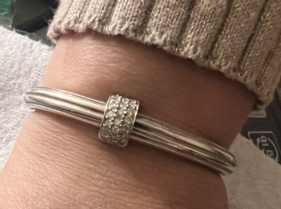 Slane & Slane Sterling Silver Diamond In 10k Gold Clasp Hinged Bracelet 43 G