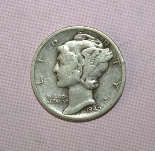 S7 - United States Mercury Dime 10 Cents 1942 Very Fine Silver Coin *** Nice