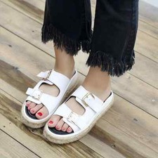 Sandali eleganti bassi ciabatte colorati bianco corda pelle sintetica 1085