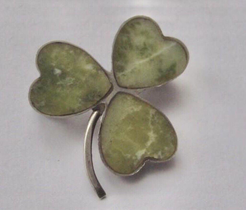 Antique Art Deco Sterling Connemara Marble Shamrock Clover