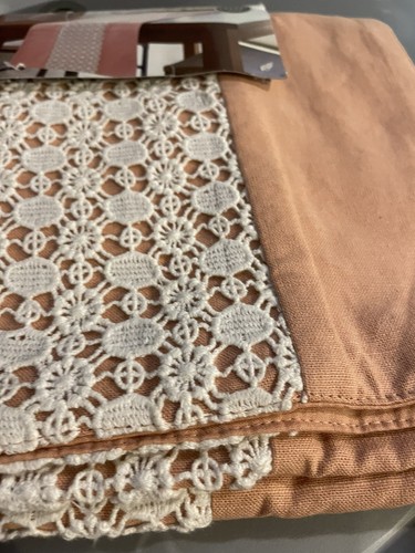Target Threshold Orange Peach coral lace inset Stripe Table Runner 72 X 14” - Picture 2 of 3