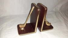 Vintage Golf Club & Ball Bookends, House of Lloyd 1990, Wood with Brass Edging