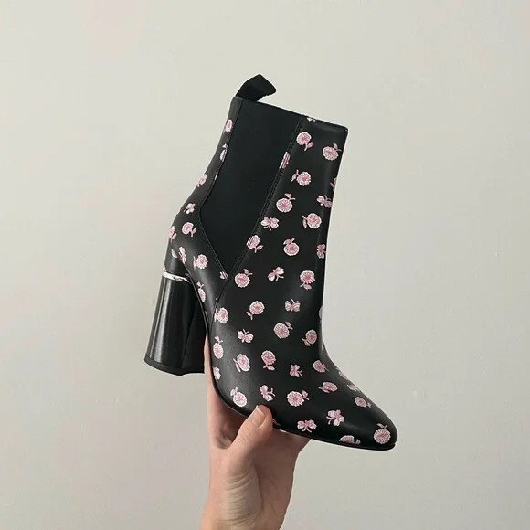 Phillip Lim Drum Floral Leather Chelsea Boot Black-Pink Size $750