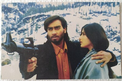 Sonali Bendre Ajay Devgan Bollywood Schauspieler seltene alte Original Postka...