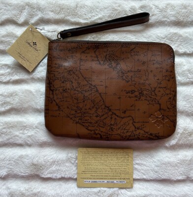 Patricia Nash Signature Map Cassini Leather Wristlet Riot Rust