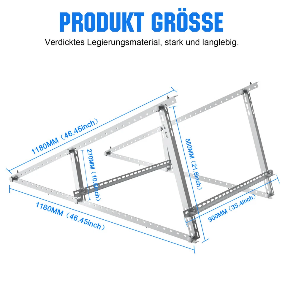 Balkonkraftwerk PV Halterung 114/118CM Solarmodul Balkonhaken 0-90°Aufständerung - Bild 4 von 4