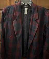 Vintage NWT Wool Sag Harbor Women's Red Tartan Plaid Blazer Sz 14