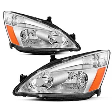 For 2003-2007 Honda Accord 2/4Dr Chrome Amber Headlights Assembly Pair