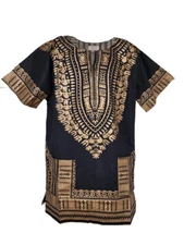 Black and Gold Traditional African Dashiki Shirt 