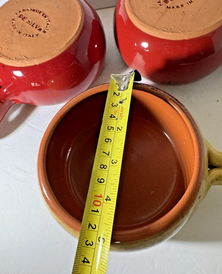 Juego de 3 cuencos de sopa de cerámica italiana de terracota con mango de colección De Silva rojos Foto 4 de 4