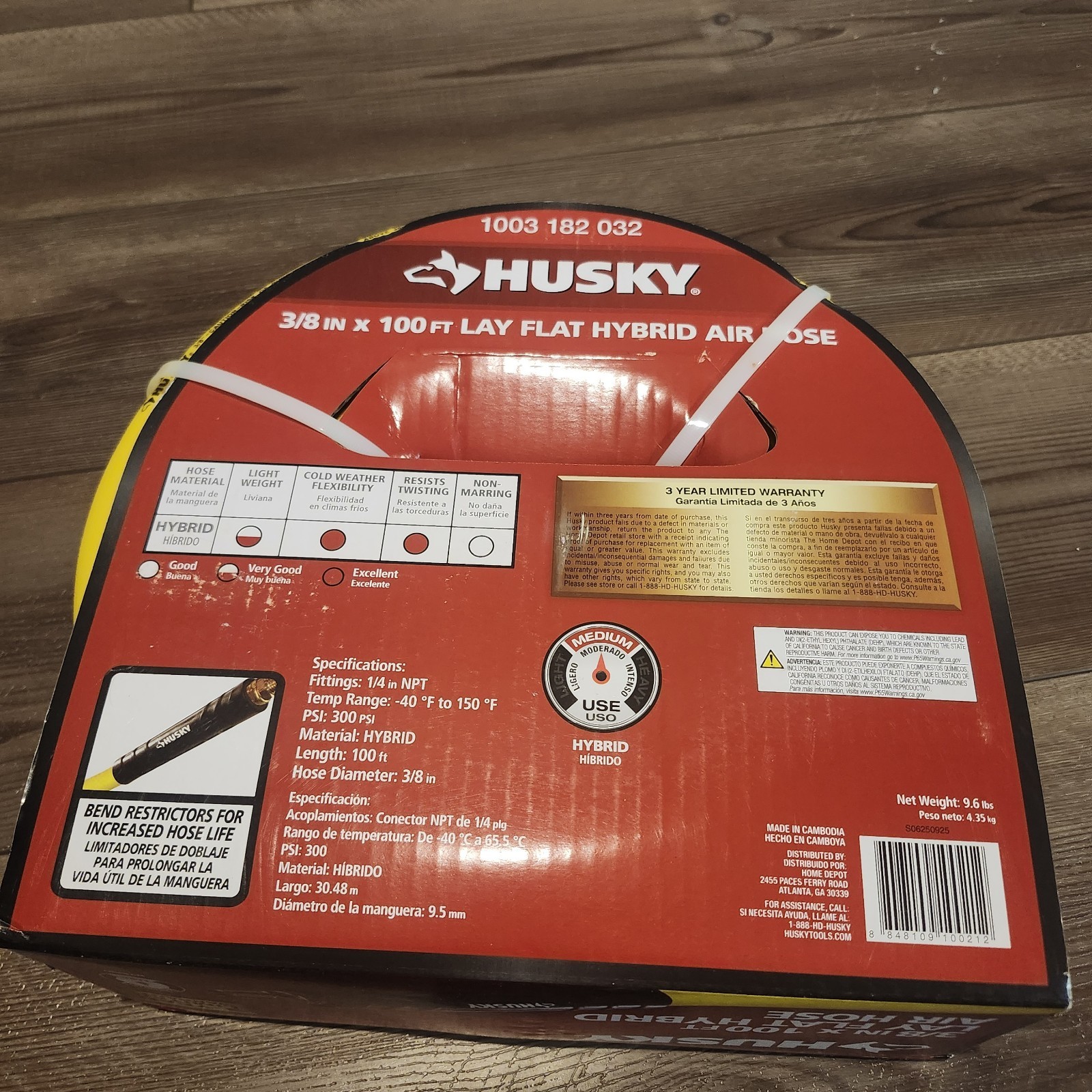 NEW HUSKY 3/8 in.  X  100 ft. Lay Flat Hybrid Air Hose