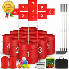 Golf Bucket Yard Game with 4 Clubs for Adults and Family, 9 Hole Golf Course, Ba
