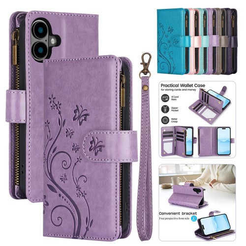 Magnetic Leather Zipper Wallet Flip Cover For iPhone 16 Pro Max 15 14 13 12 Case - Picture 3 of 61
