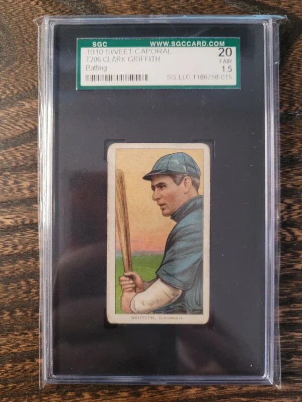 1909 T206 CLARK GRIFFITH BATTING SWEET CAPORAL 350 SGC 1.5 CINCINNATI REDS